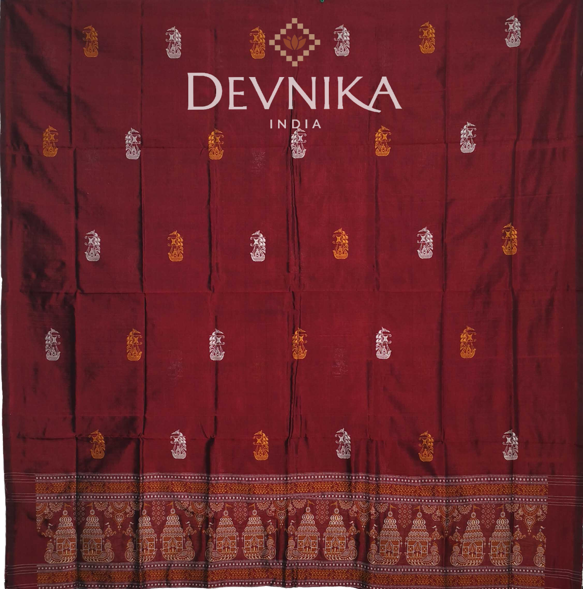 Deep Maroon With Yellow Color Pant & Chunri Bomkai Dress Set
