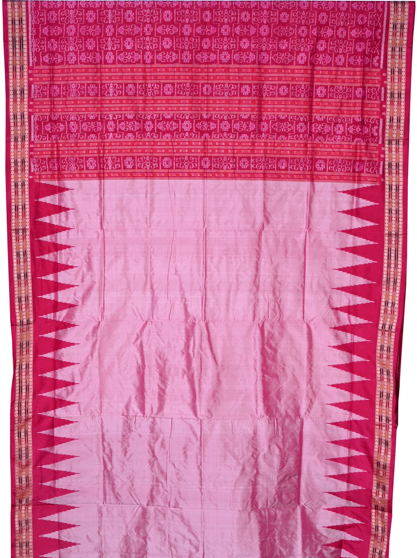 Rose Pink Big Temple Border Sambalpuri Saree | Odisha Handloom GI Tagged | Devnika