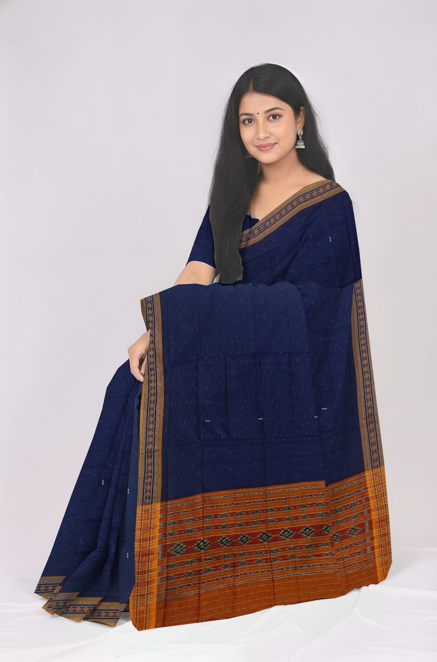 Deep Blue Bomkai Border Pasapalli Saree | Odisha Handloom GI Tagged | Devnika
