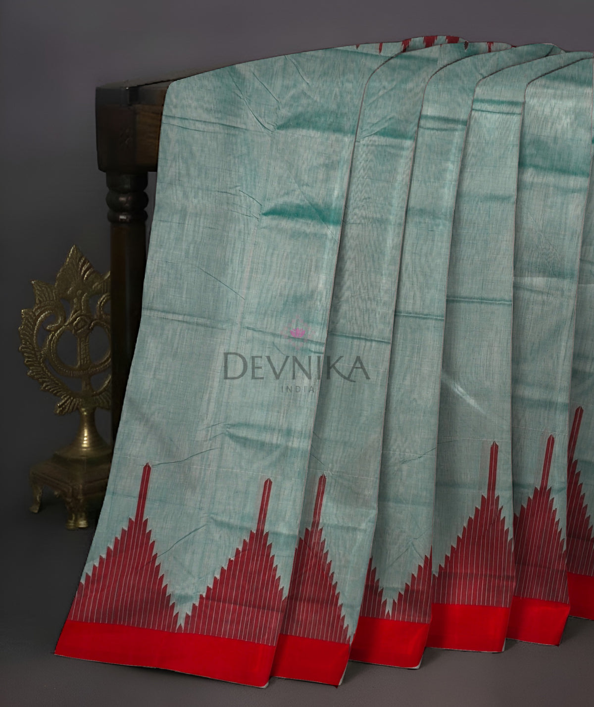 Light Green Big Temple Boarder Saree | Odisha Handloom GI Tagged | Devnika