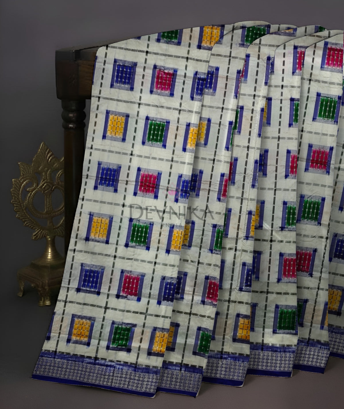 White Aswini Pata Saree | Odisha Handloom GI Tagged | Devnika