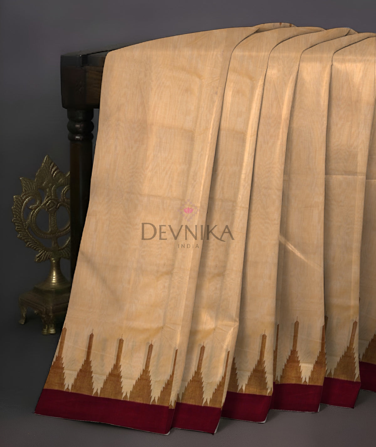 Peach Big Temple Boarder | Odisha Handloom GI Tagged | Devnika