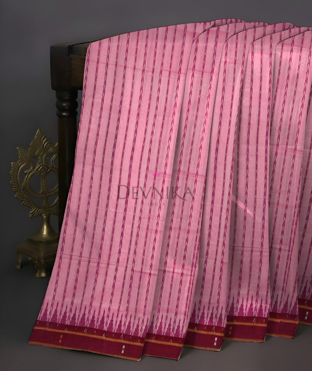 Pink Khajuri Pati Bandha Saree | Odisha Handloom GI Tagged | Devnika