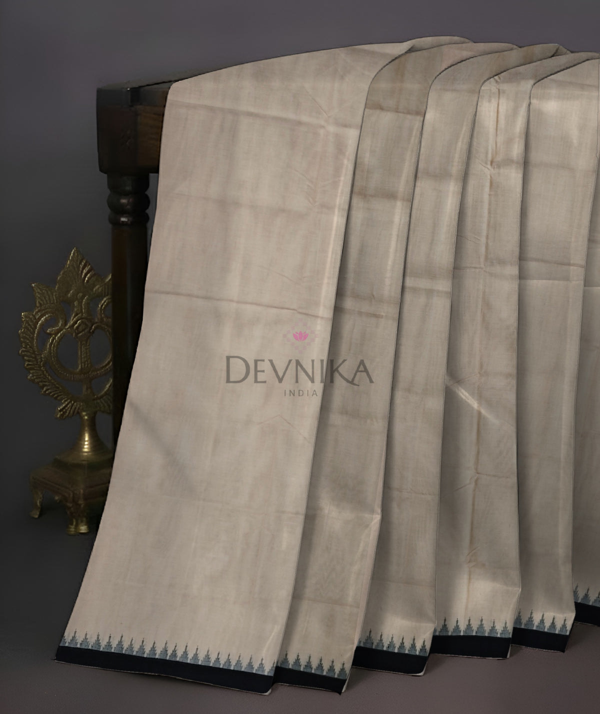 Light Chandan Ganga Jamuna Saree | Odisha Handloom GI Tagged | Devnika