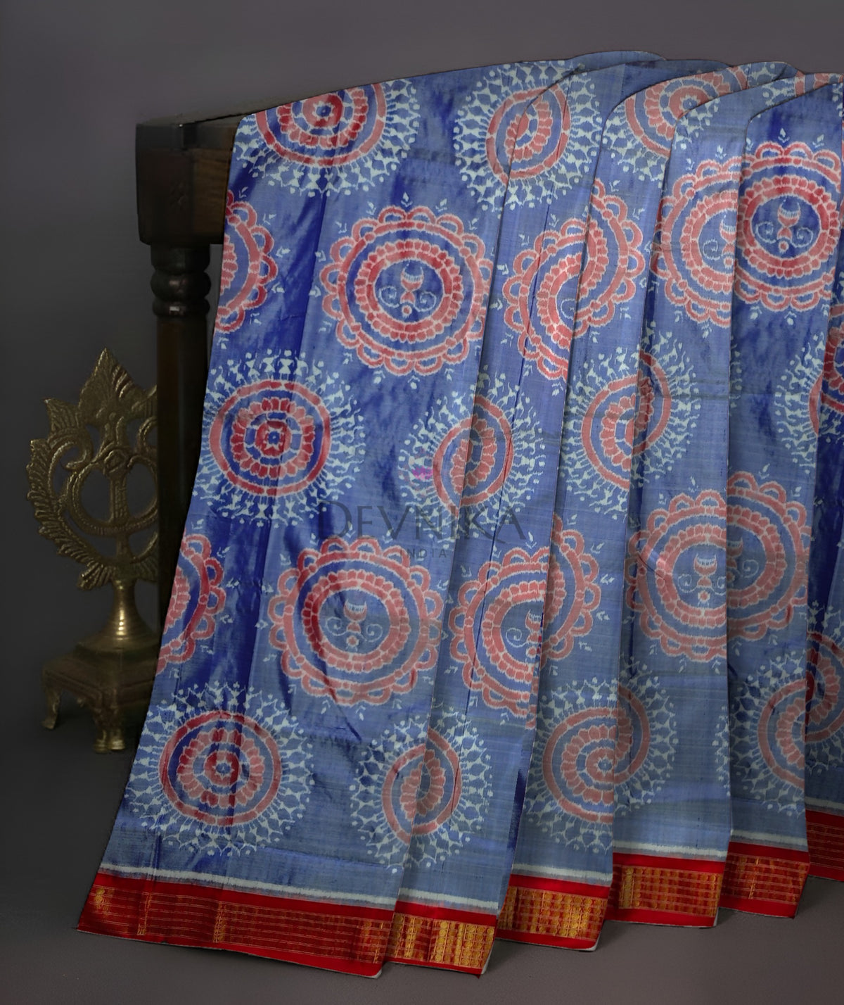 Periwinkle Blue Body Bandha Half Tissue Pata Saree | Odisha Handloom GI Tagged | Devnika