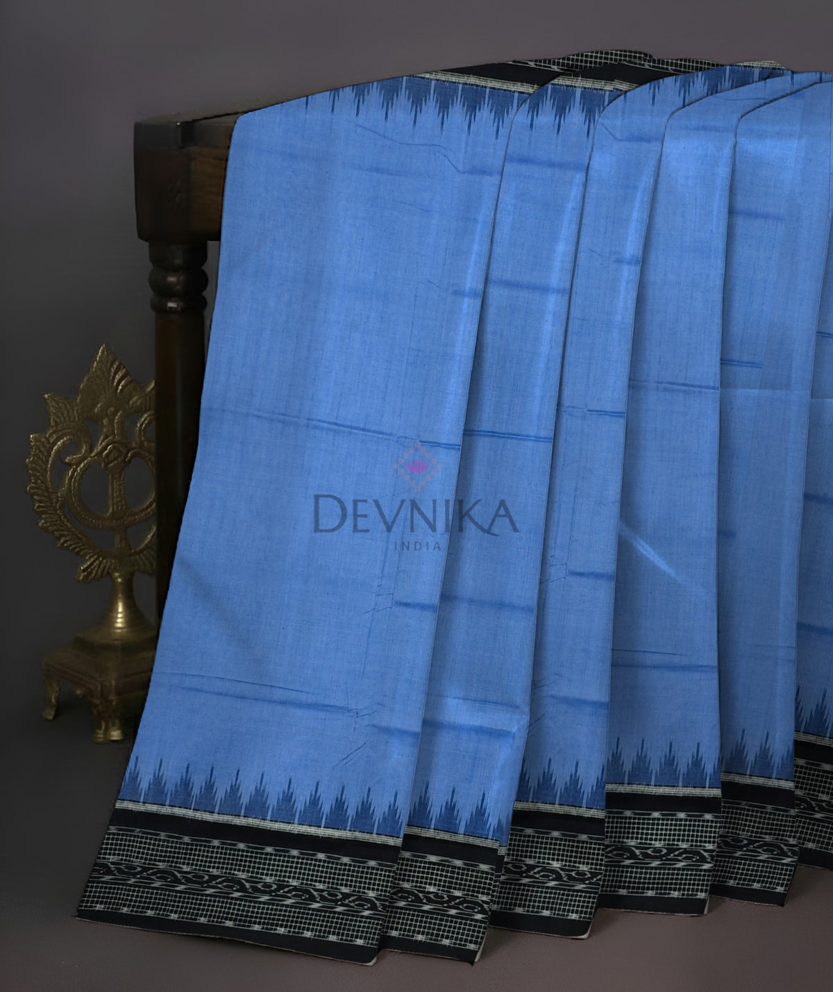 Blue Temple Border Bandha Saree | Odisha Handloom GI Tagged | Devnika