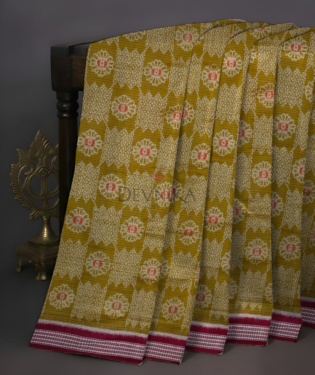 Olive Green Body Bandha Saree | Odisha Handloom GI Tagged | Devnika