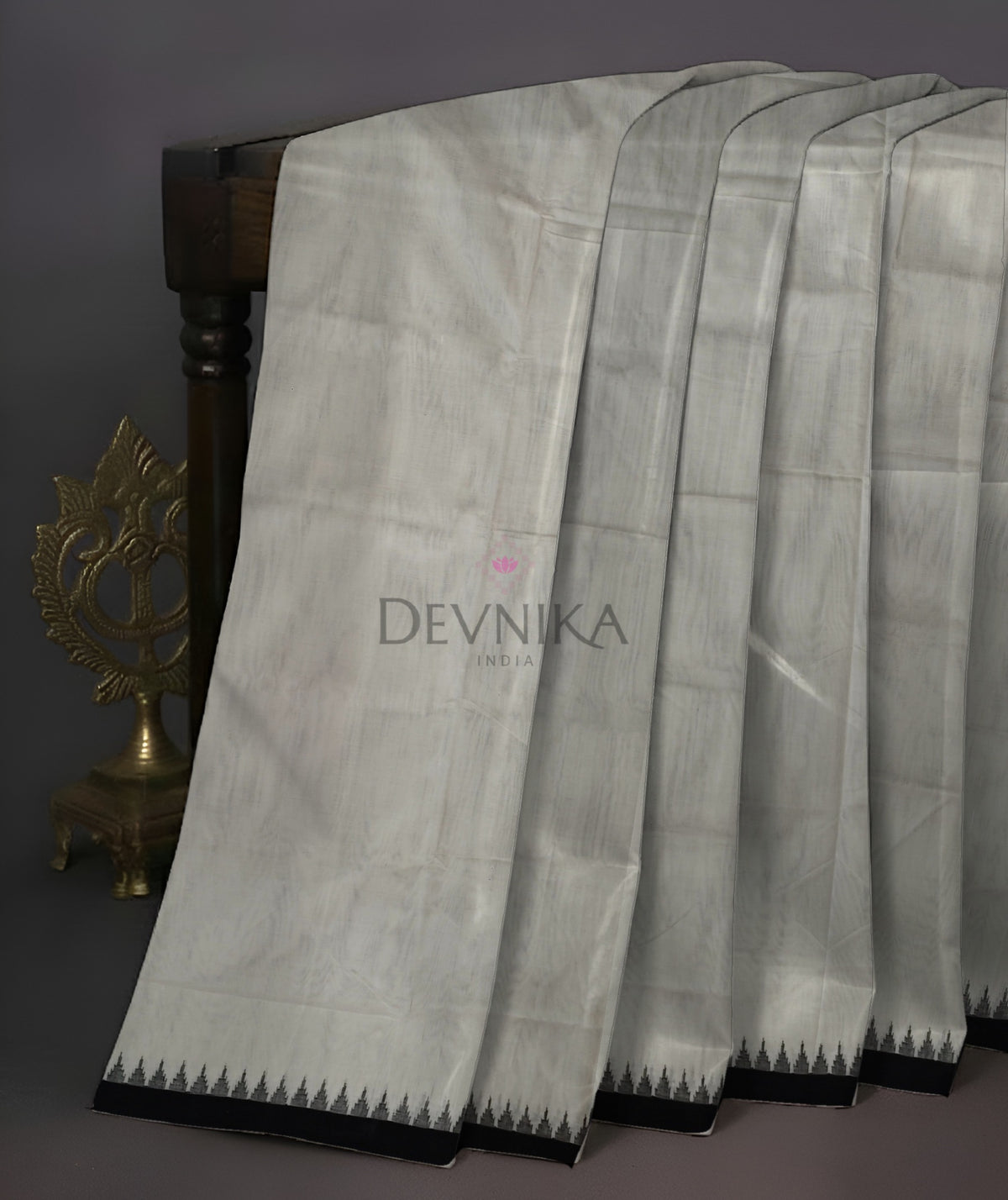 White Ganga Jamuna Saree | Odisha Handloom GI Tagged | Devnika