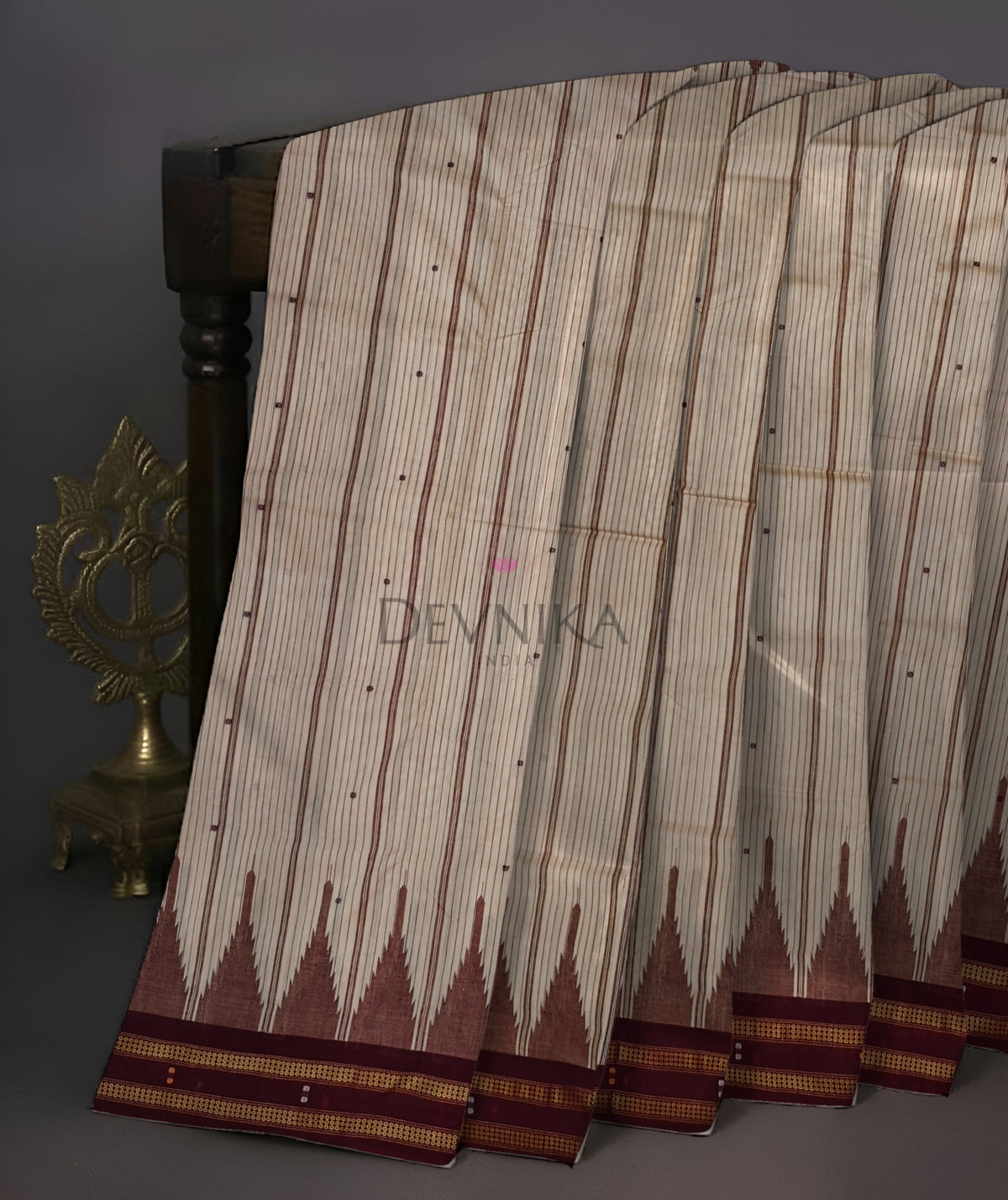 Chandan Big Temple Boarder Saree | Odisha Handloom GI Tagged | Devnika