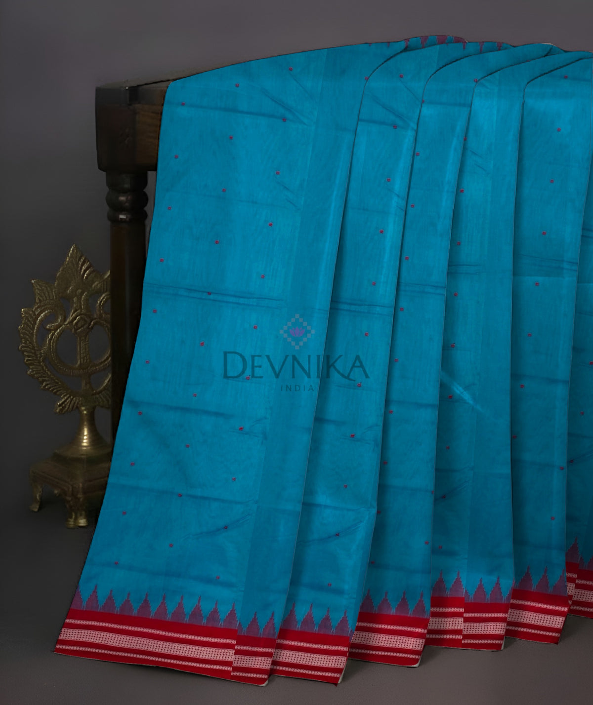 Royal Blue Temple Boarder Cotton Bapta Saree | Odisha Handloom GI Tagged | Devnika