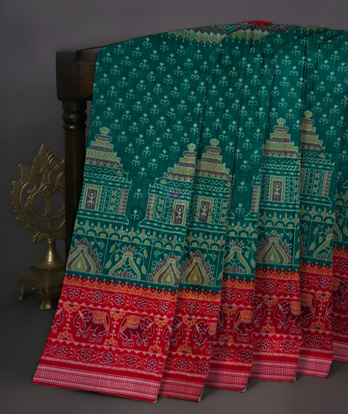 Green Konark Bandha Saree | Odisha Handloom GI Tagged | Devnika