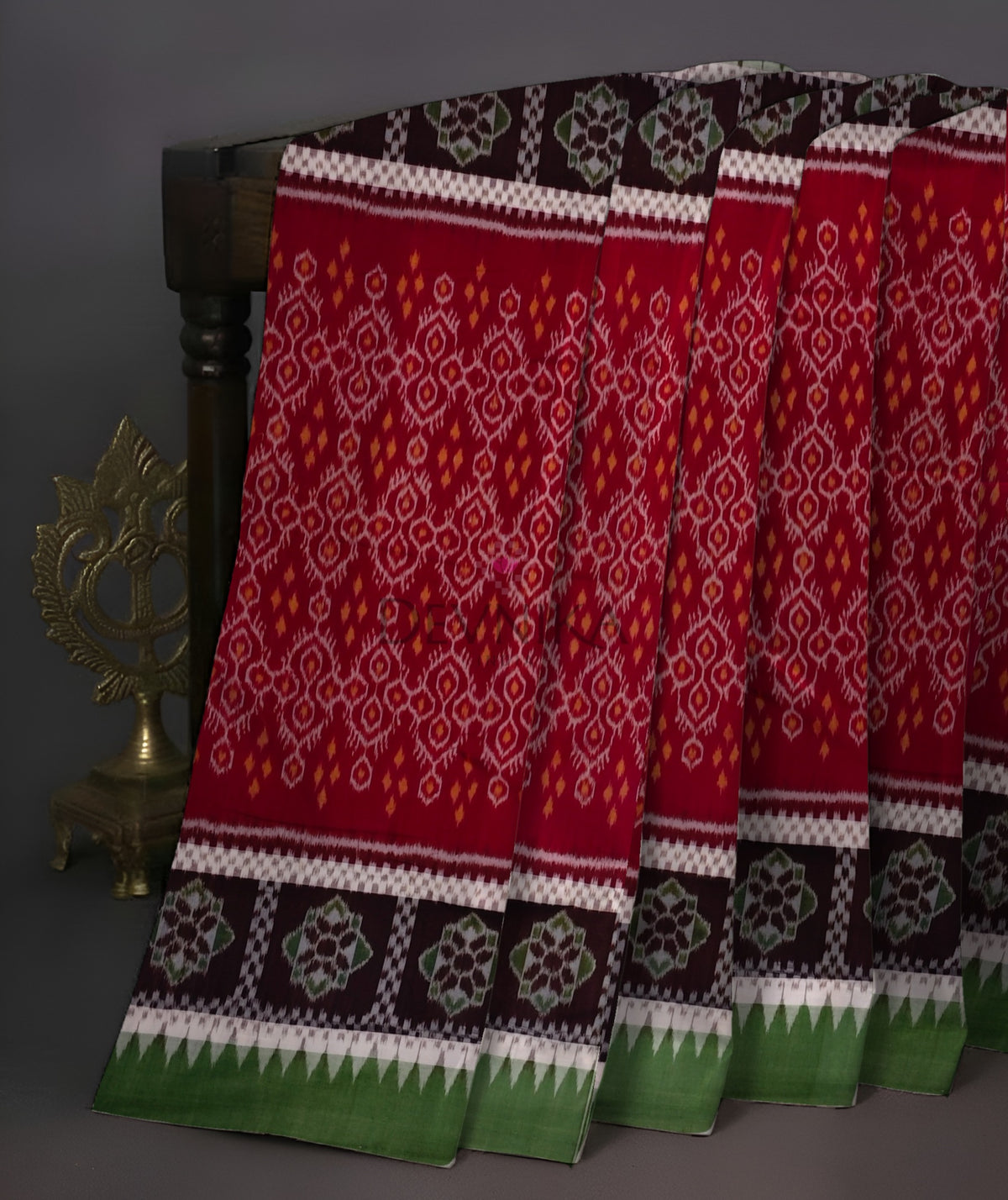 Maroon Double Boarder Bandha Saree | Odisha Handloom GI Tagged | Devnika