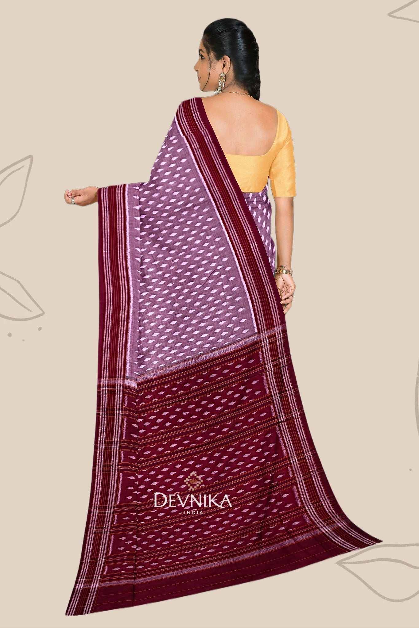 Steel Maroon Body Bandha Handloom Cotton Saree | Odisha Handloom | Devnika