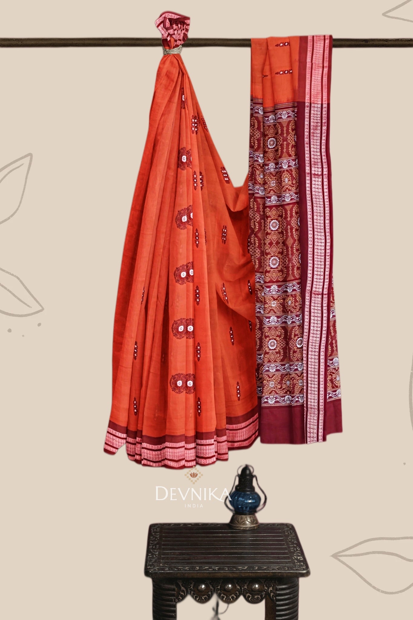 Orange Bomkai Saree | Odisha Handloom GI Tagged | Devnika
