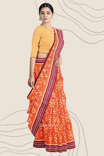 Golden Yellow Body Bandha Handloom Cotton Saree | Odisha Handloom | Devnika