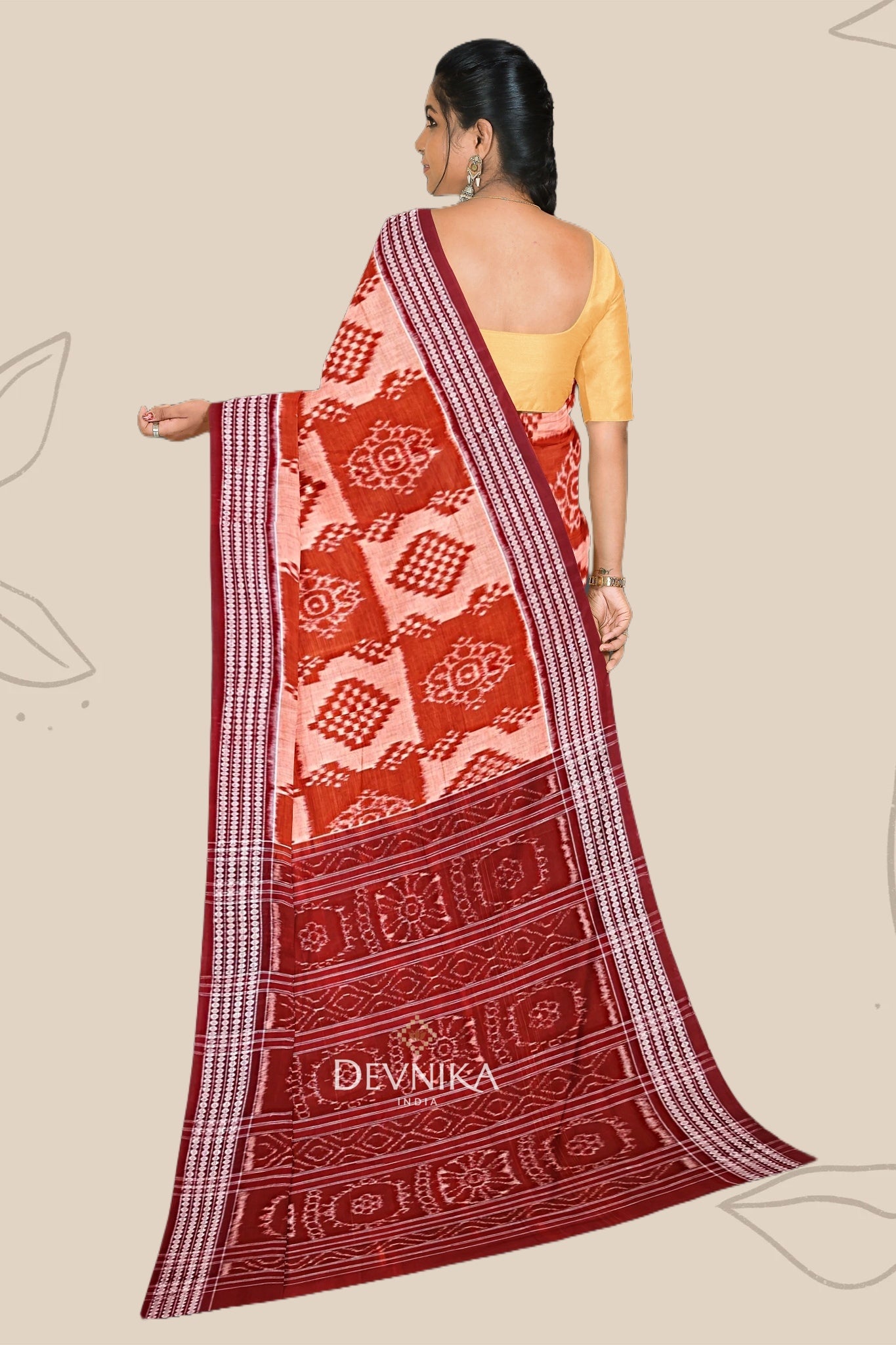 Brown Body Bandha Handloom Cotton Saree | Odisha Handloom | Devnika