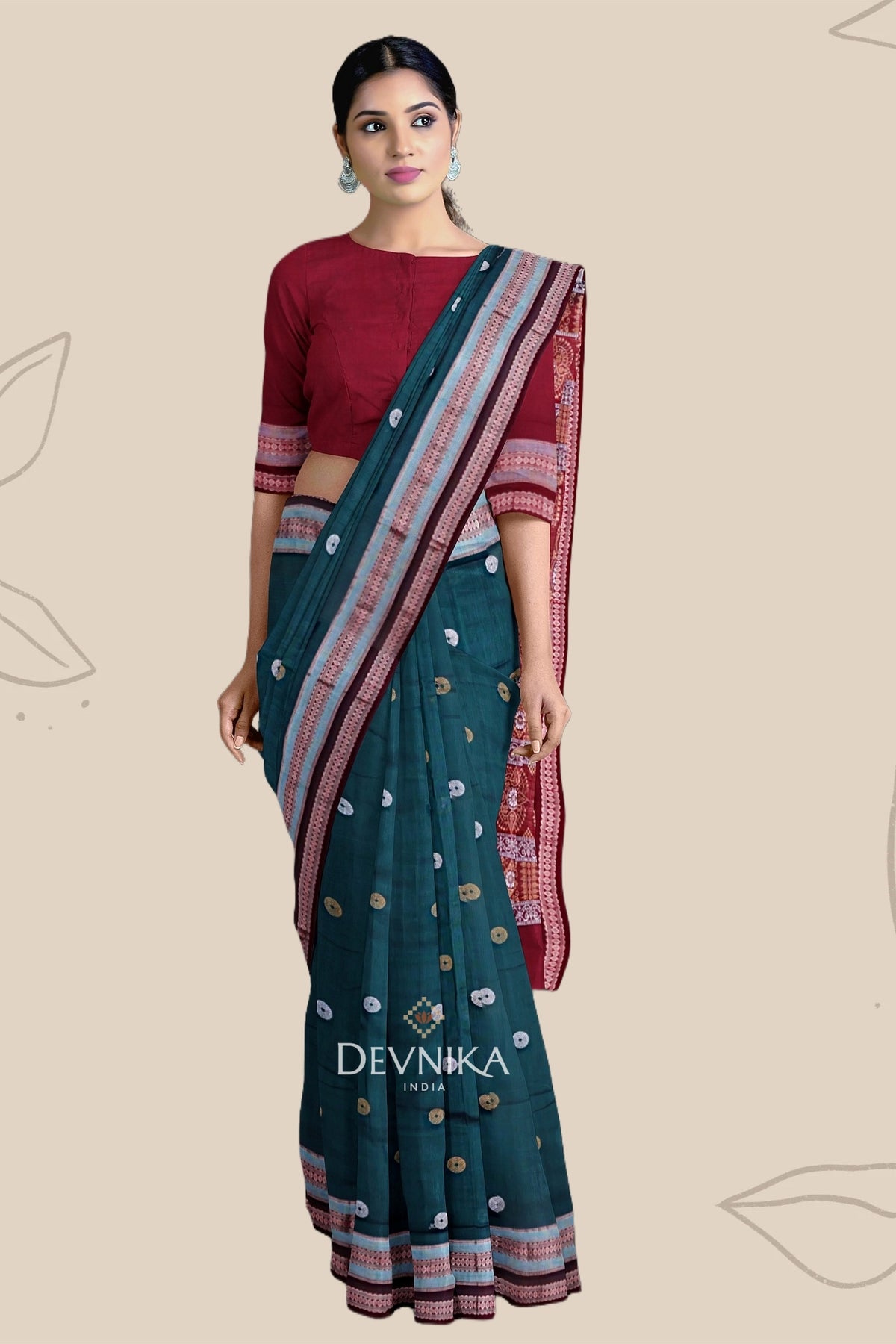 Deep Green Marine Border Bomkai Saree