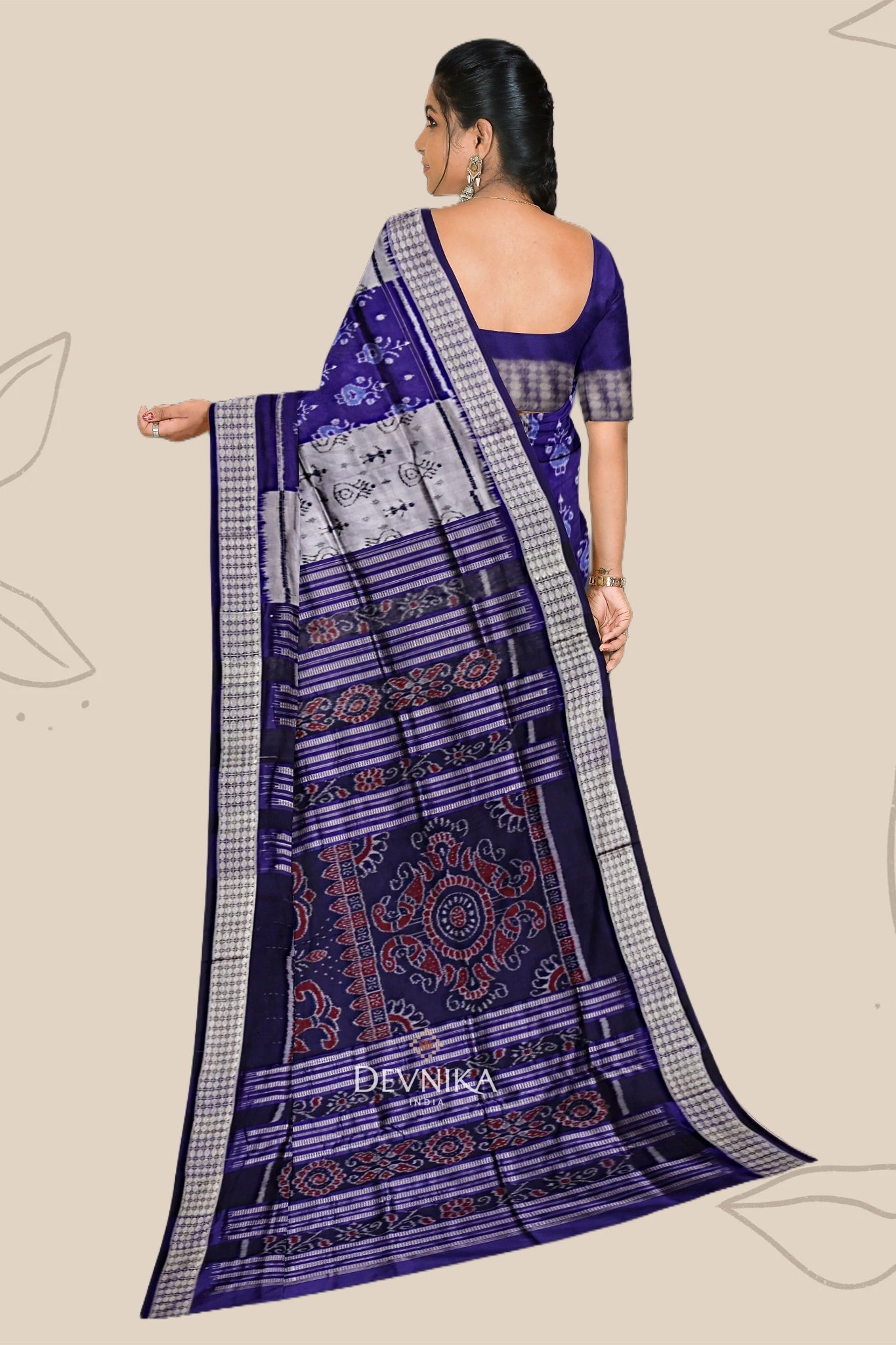 Violet Blue Teracota Bandha Silk Saree | Odisha Handloom GI Tagged | Devnika