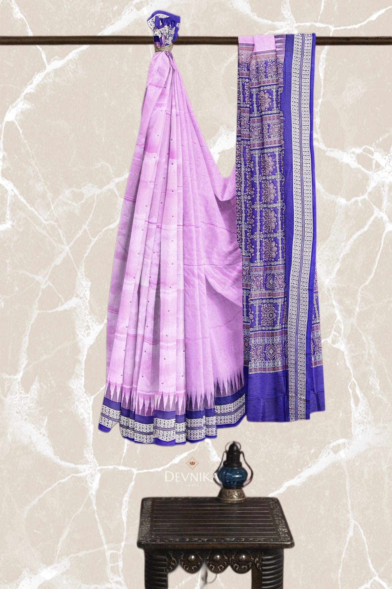 Deep Lavender Bomkai Butti Silk Saree | Odisha Handloom GI Tagged | Devnika