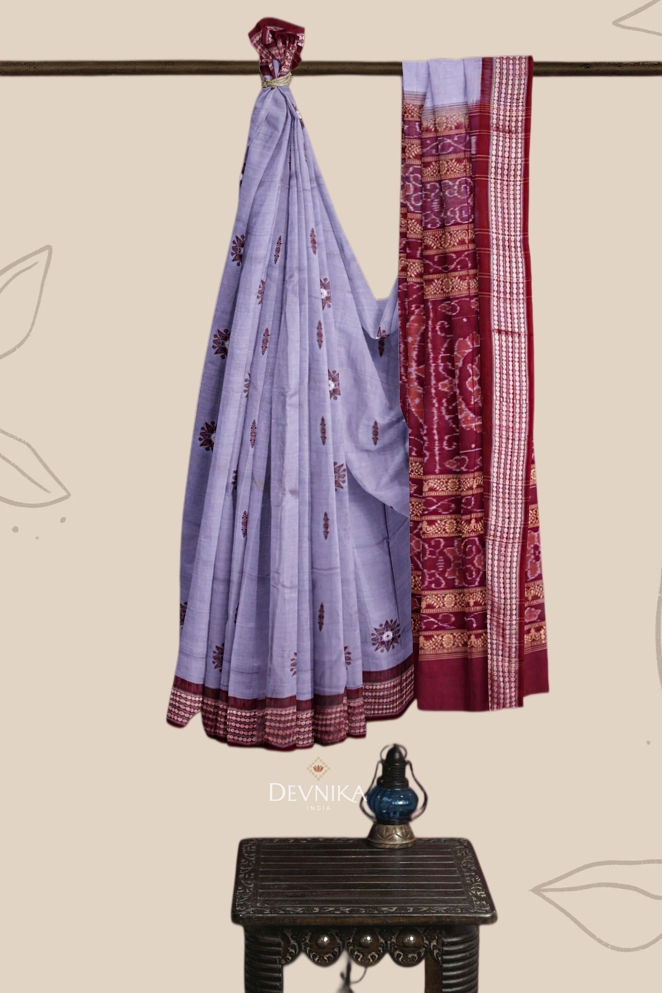 Dark Grey Padam Bomkai Handloom Cotton Saree | Odisha Handloom | Devnika