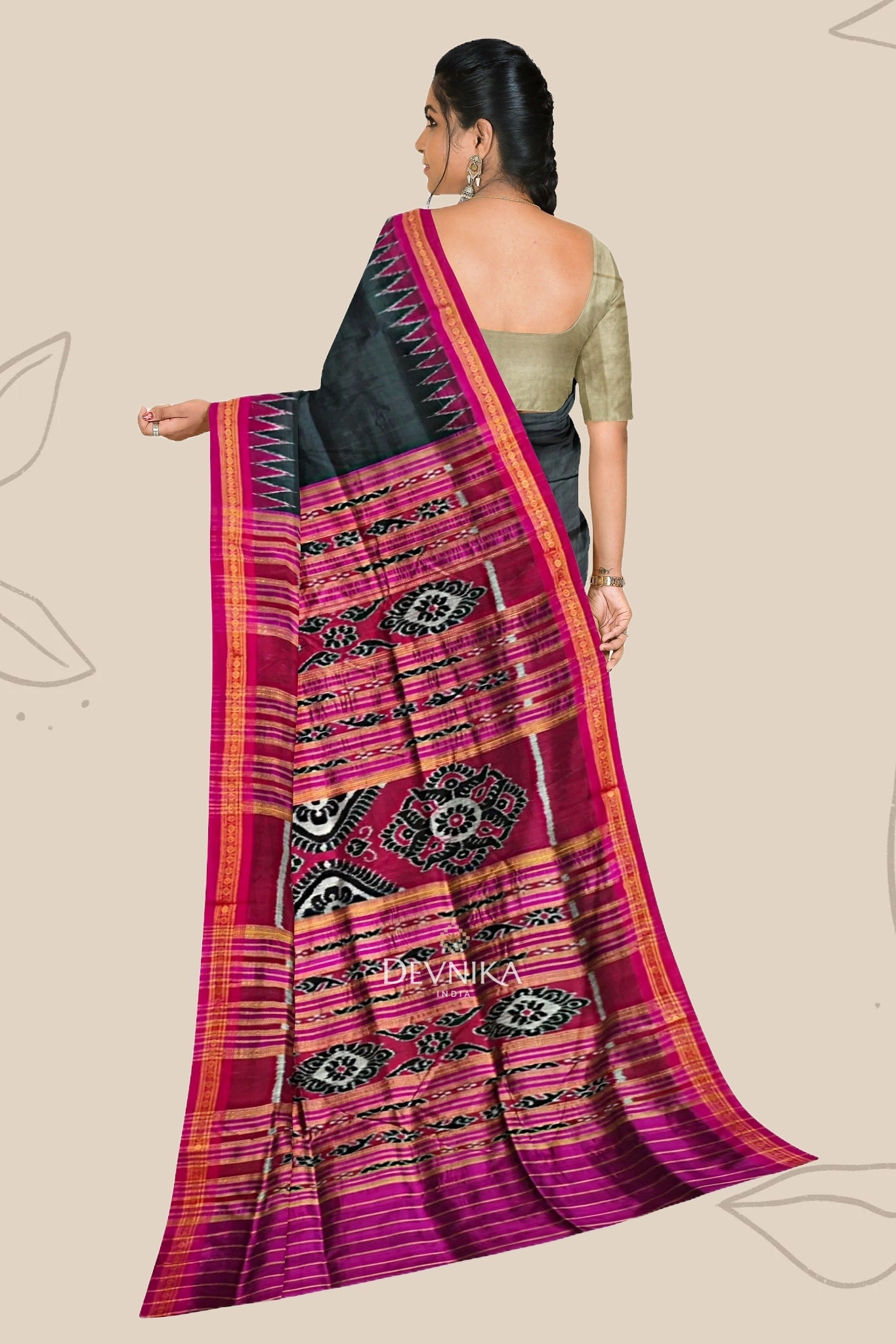 Black Single Temple Border Khandua Pata Saree