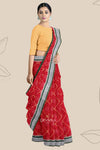 Deep Red Body Bandha Handloom Cotton Saree | Odisha Handloom | Devnika