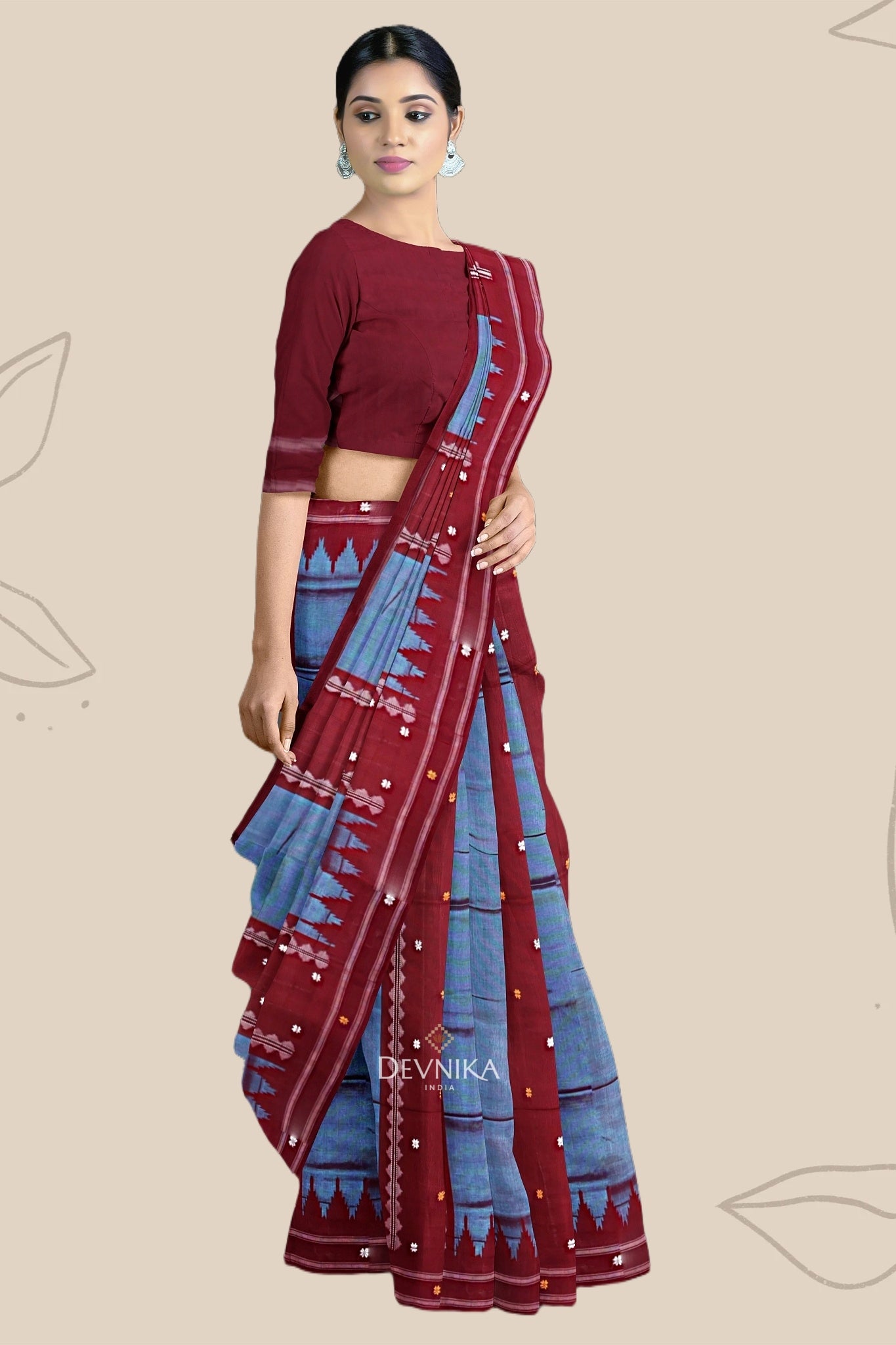 Soft Teal Pata Bapta Saree
