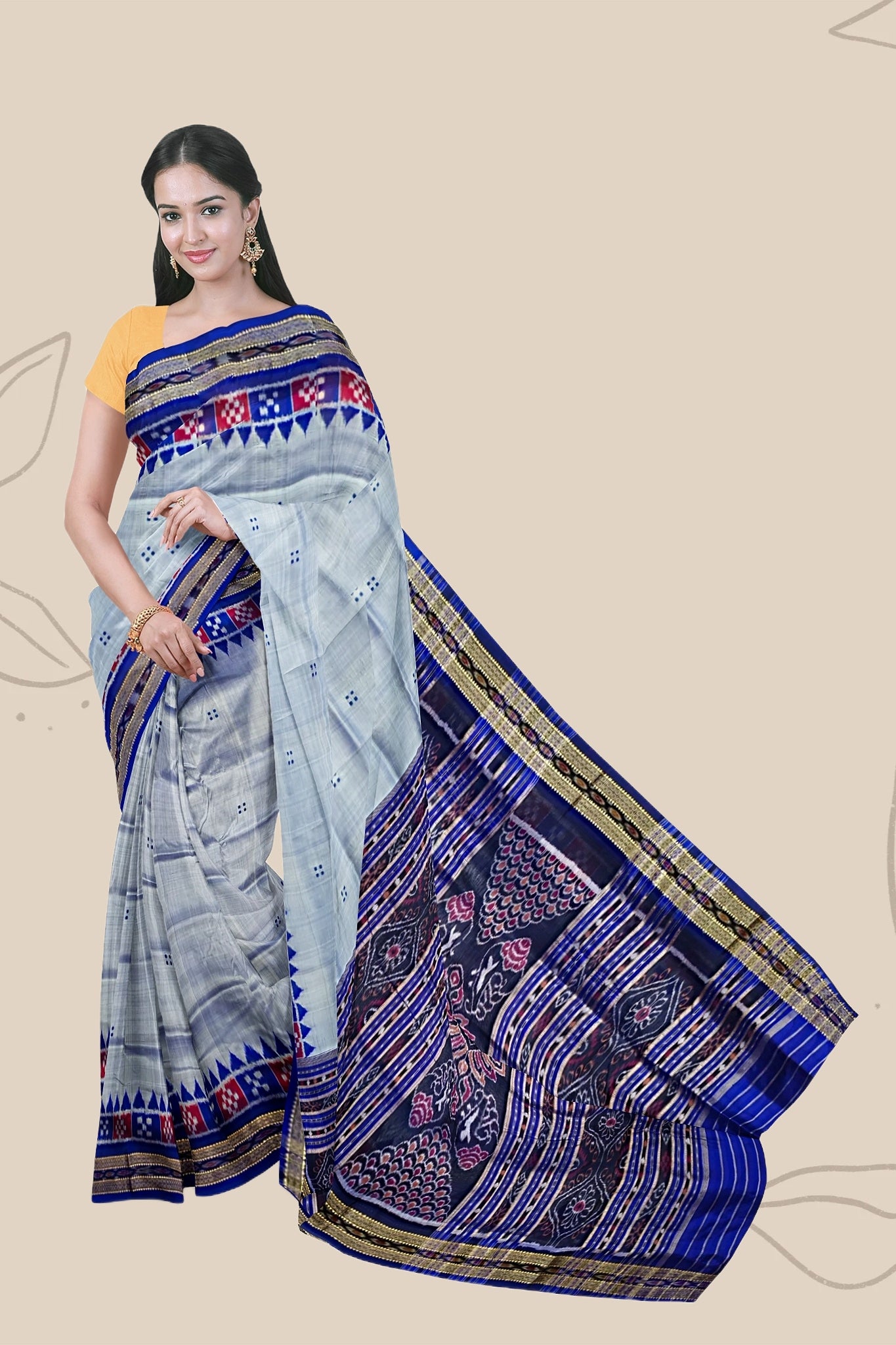 Sky Blue Pasapalli Temple Border Khandua Pata Saree | Odisha Handloom | Devnika