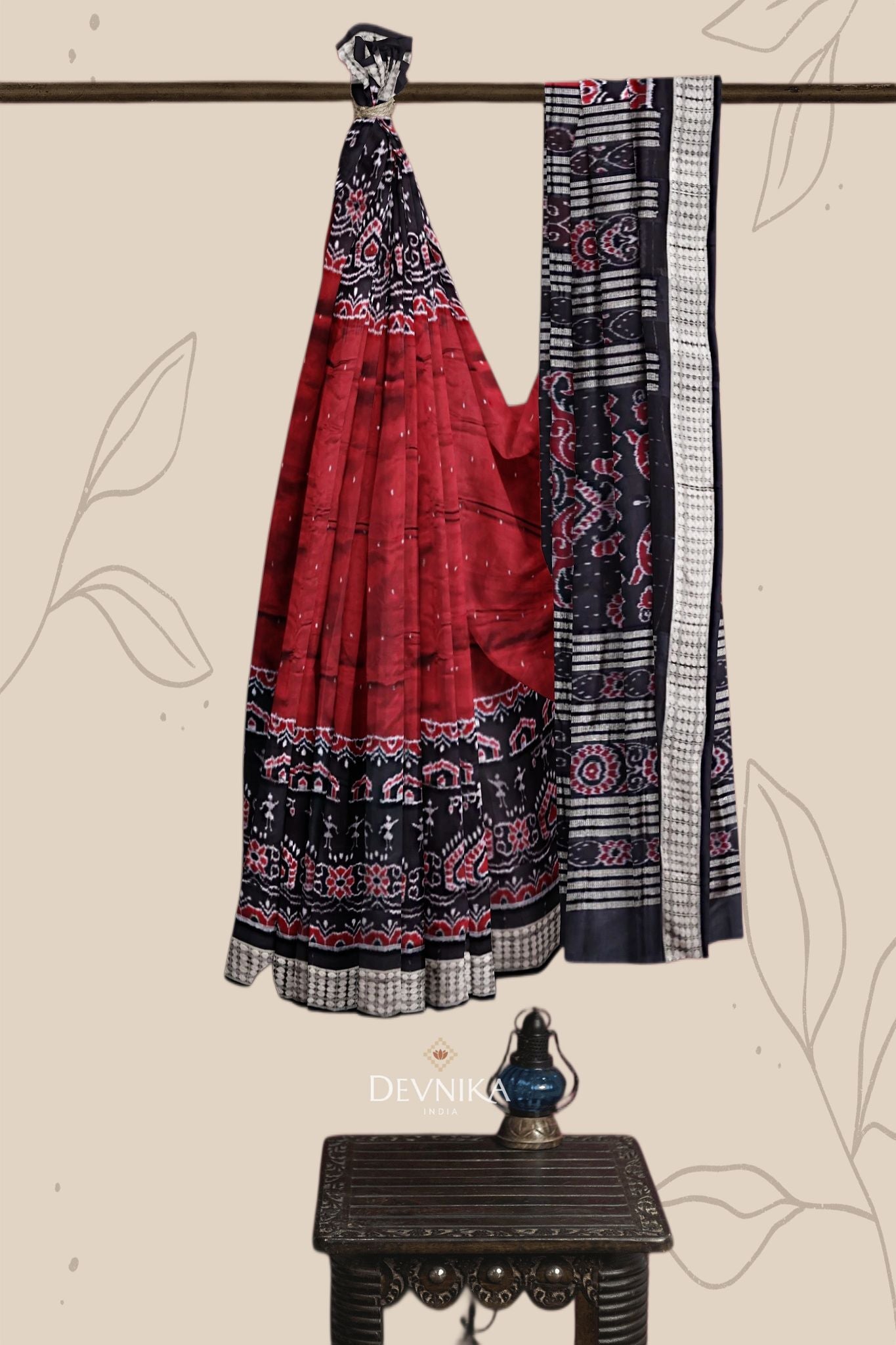 Maroon Teracota Teracota Bandha Silk Saree | Odisha Handloom GI Tagged | Devnika