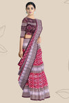 Red, Green And Maroon Double Border Bandha Handloom Cotton Saree | Odisha Handloom | Devnika