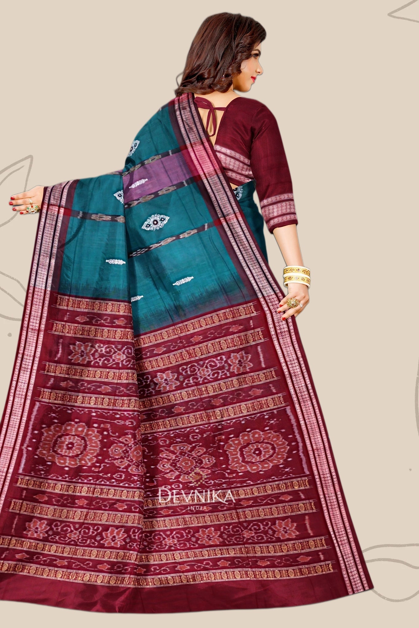 Green Maroon Bomkai Handloom Cotton Saree | Odisha Handloom | Devnika