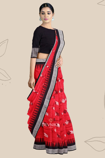 Red Body Bomkai Saree