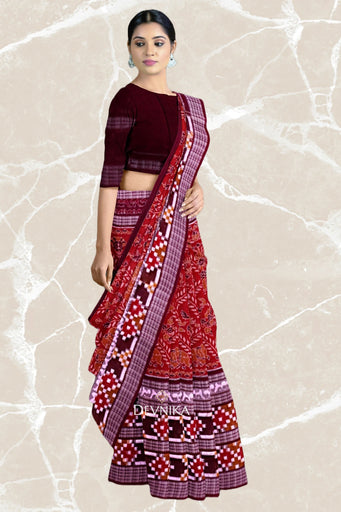 Rust Double Pasapalli Handloom Cotton Saree | Odisha Handloom | Devnika