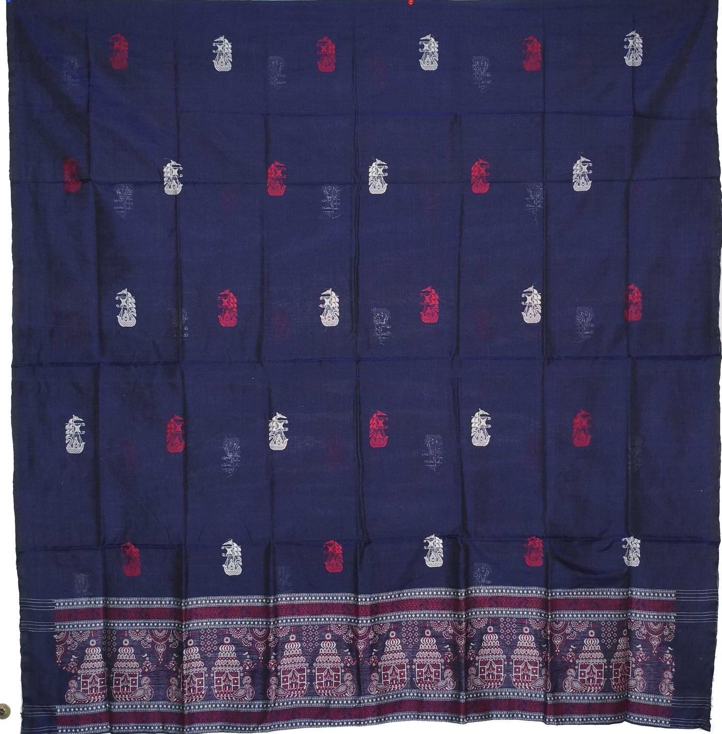 Grey Top With Red Pant & Rust Chunri Bomkai Dress Set