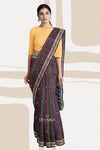 Purple And Dark Olive Bomkai Line Butti Handloom Cotton Saree | Odisha Handloom | Devnika