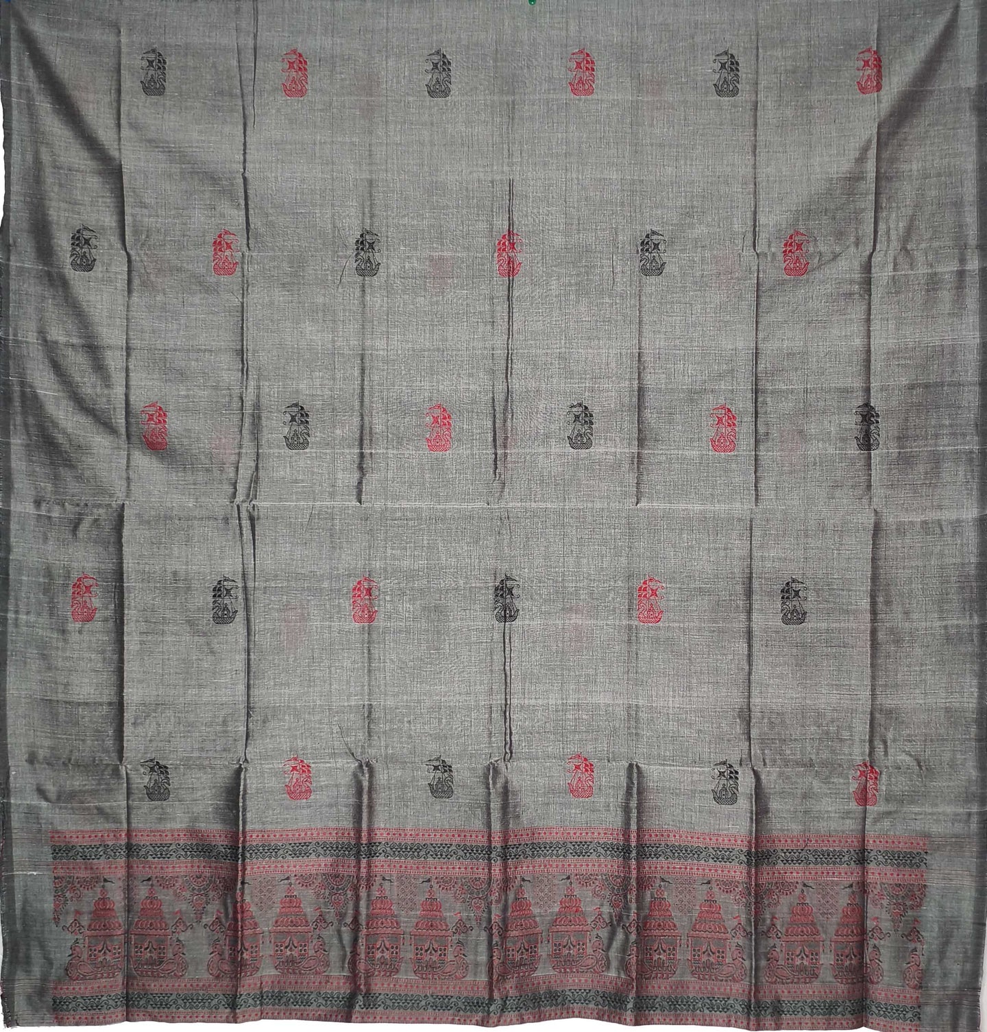 Deep Blue Top With Red Pant & Rust Chunri Bomkai Dress Set