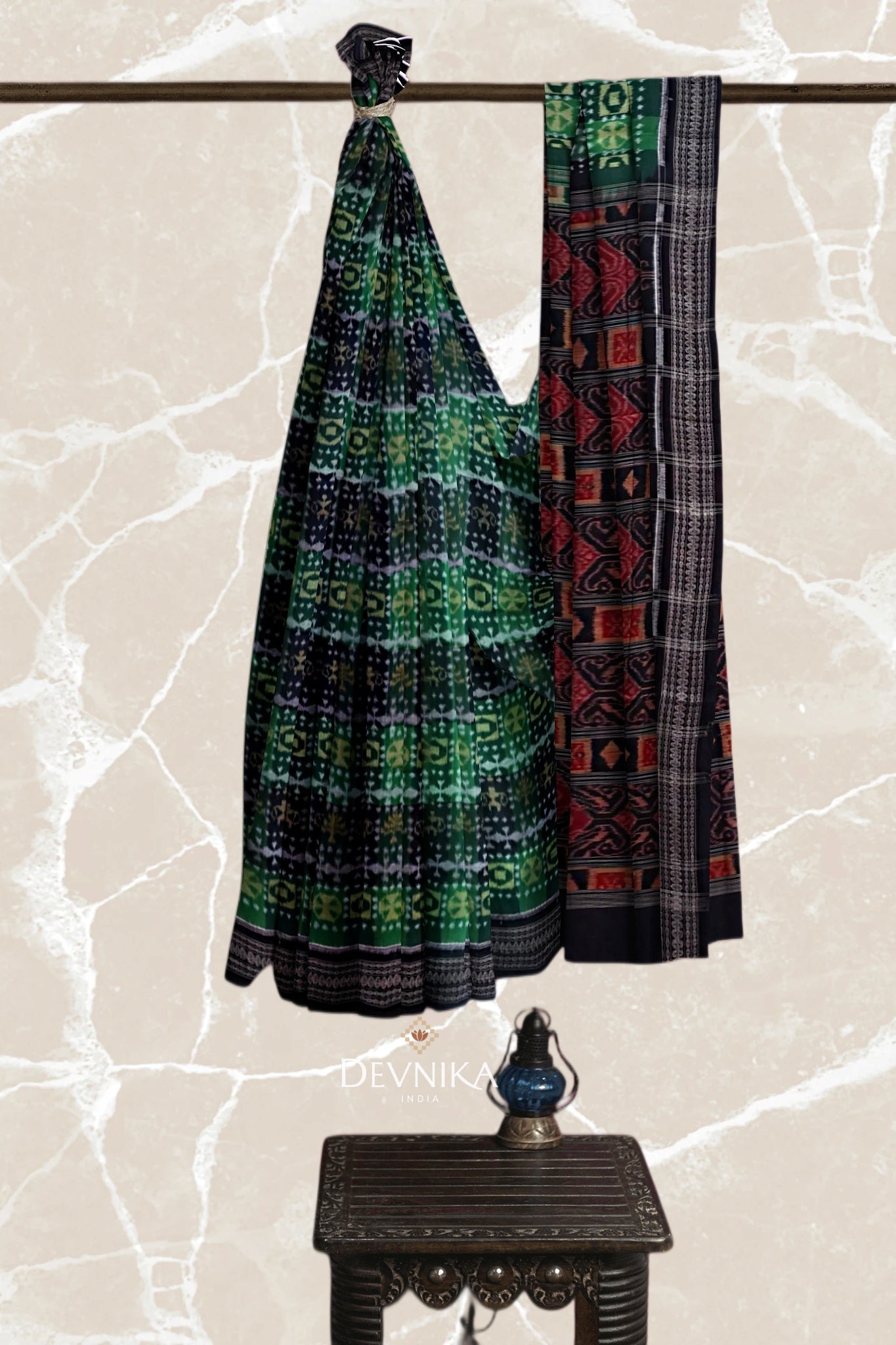 Green Golden Teracota Bandha Handloom Cotton Saree | Odisha Handloom | Devnika