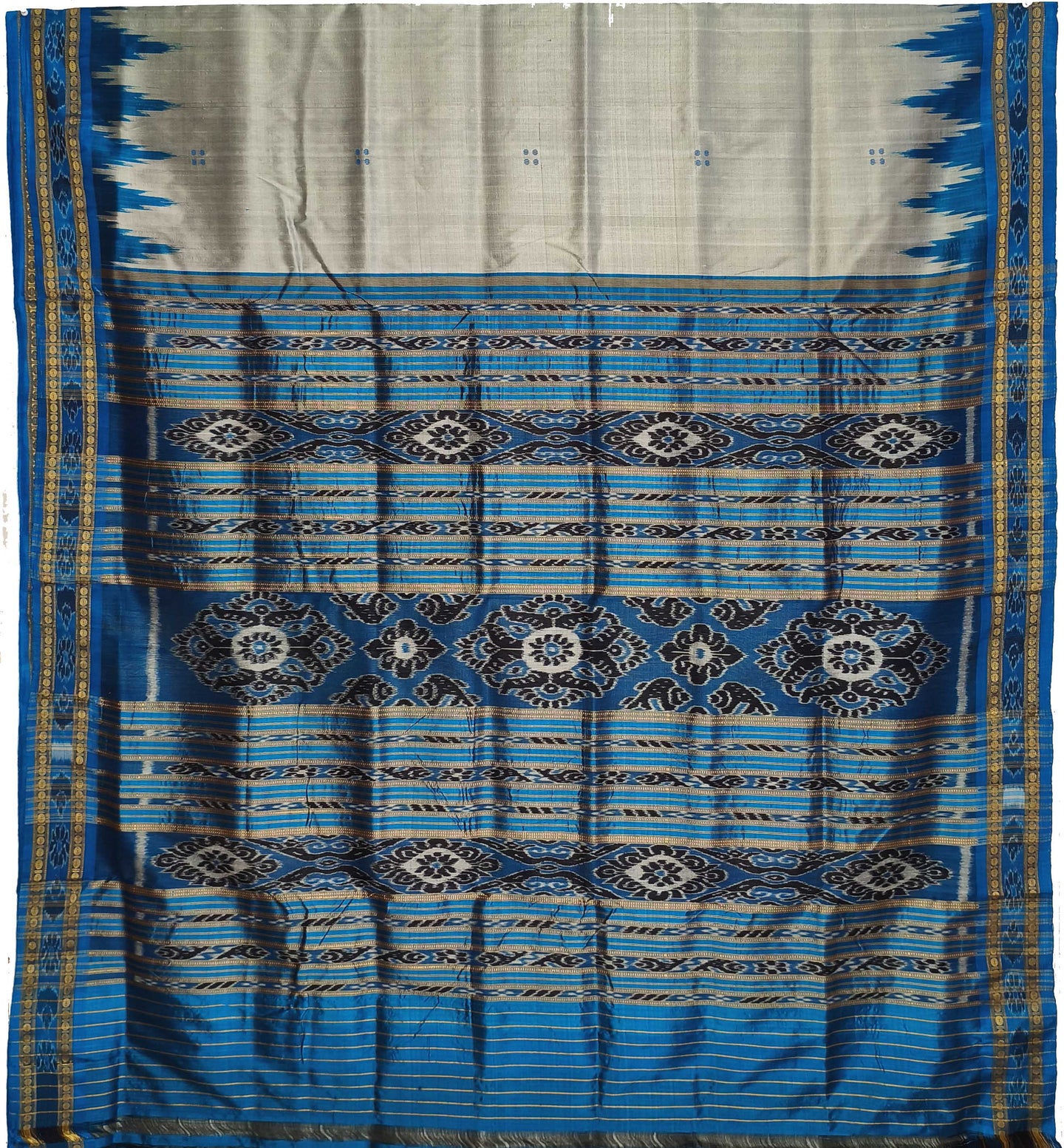 Silver Big Temple Border Khandua Pata Saree