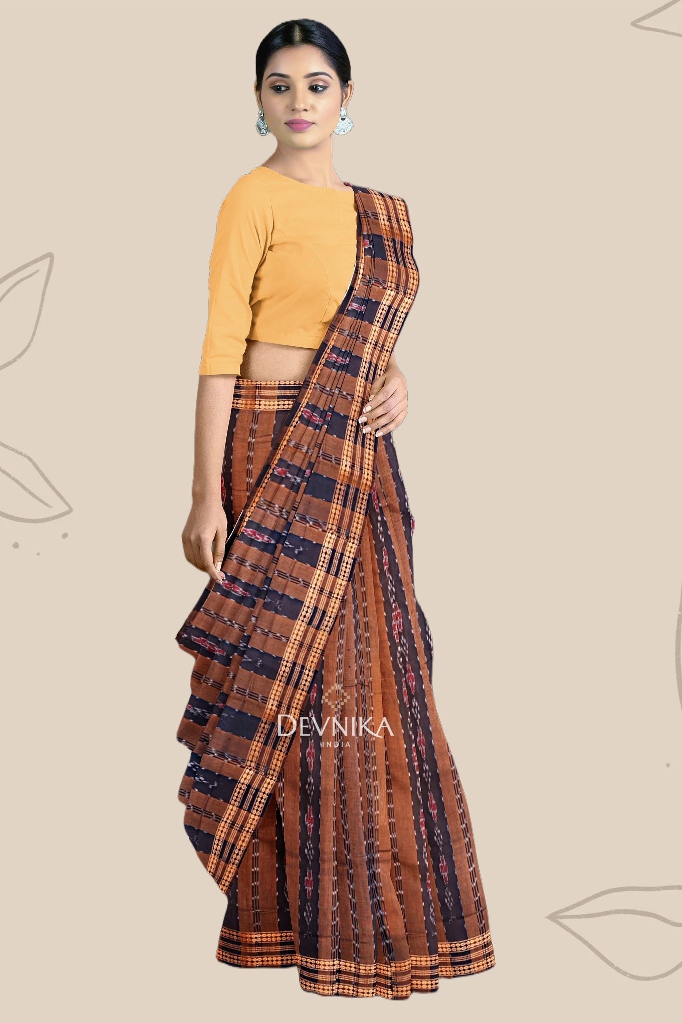 Golden Brown Line Bandha Saree