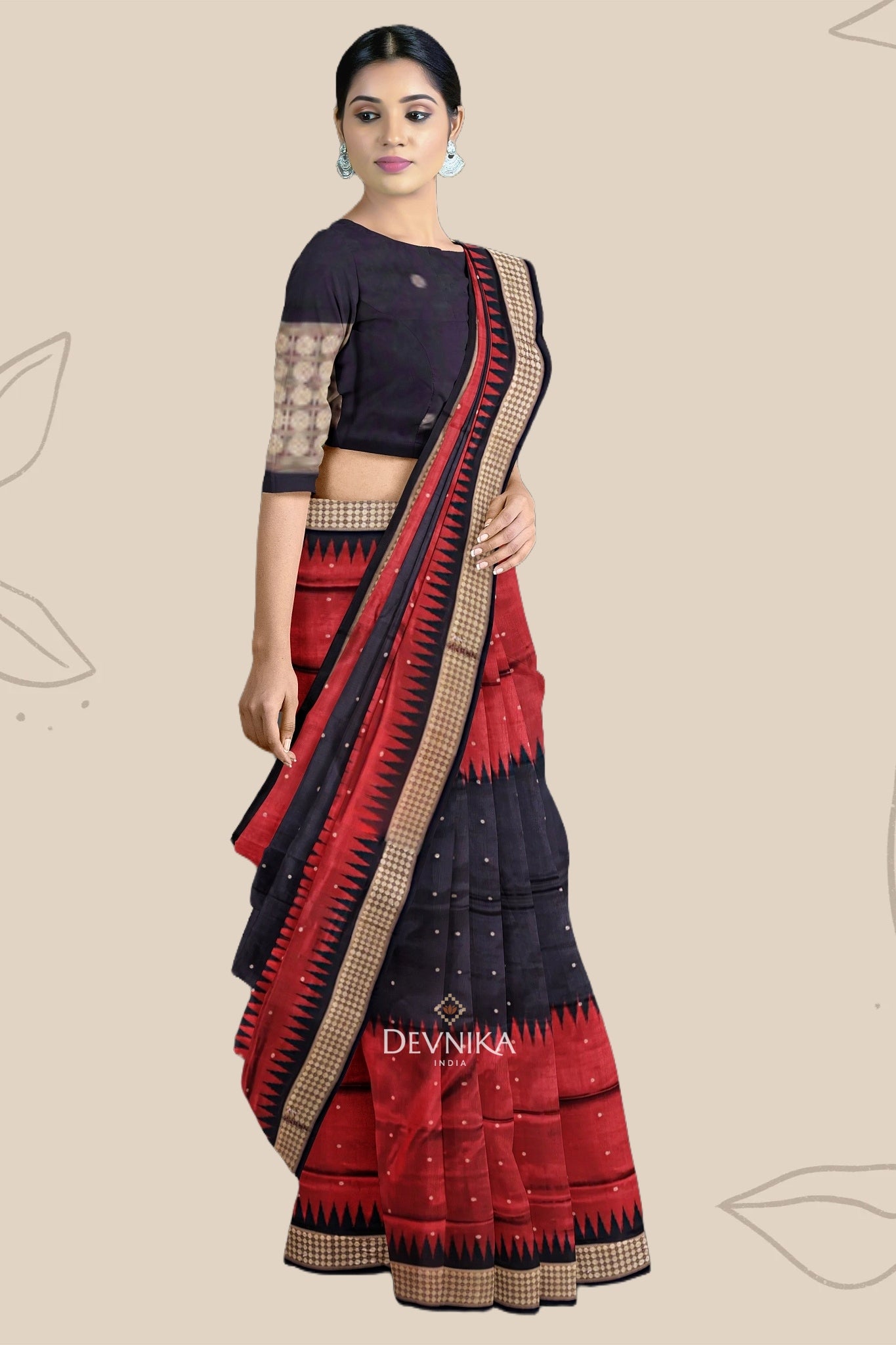 Black and Red Bomkai Butti Sambalapuri Saree