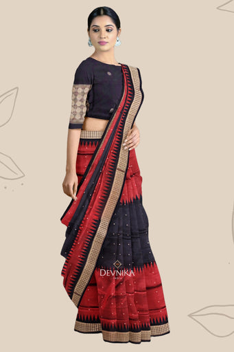Black and Red Bomkai Butti Sambalapuri Saree