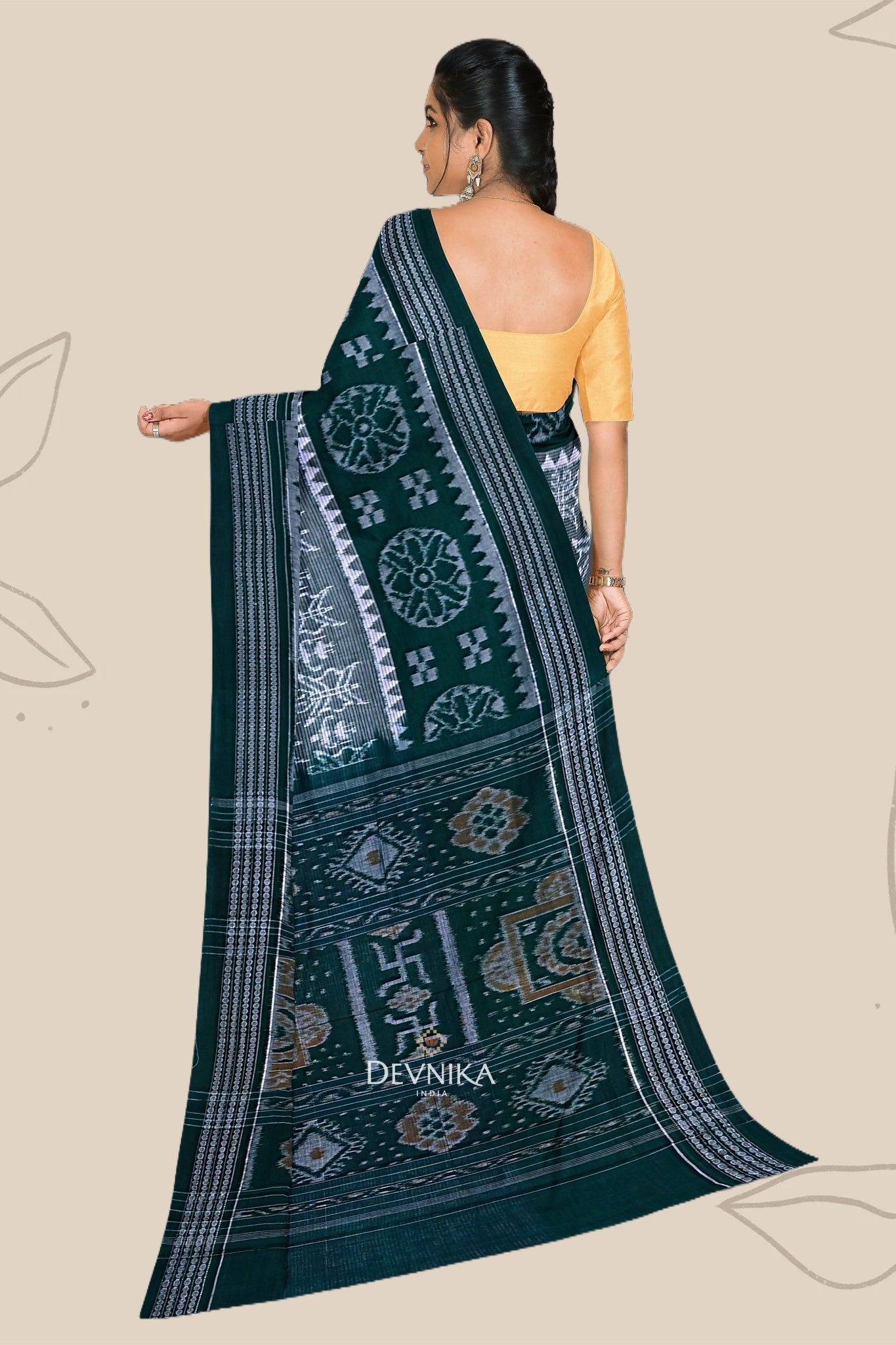 Light Sea Green Body Bandha Handloom Cotton Saree | Odisha Handloom | Devnika