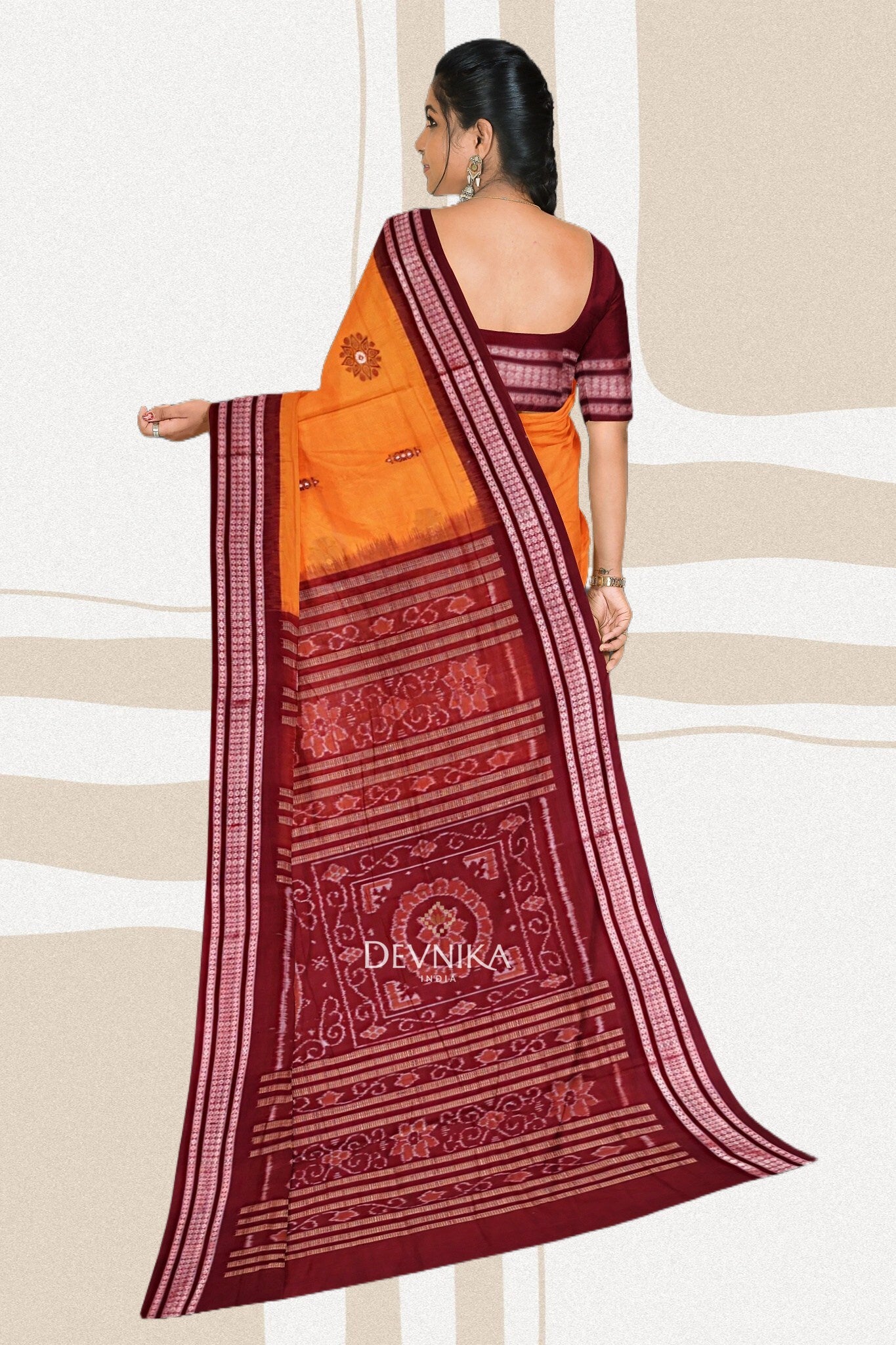 Golden Yellow Bomkai Handloom Cotton Saree | Odisha Handloom | Devnika