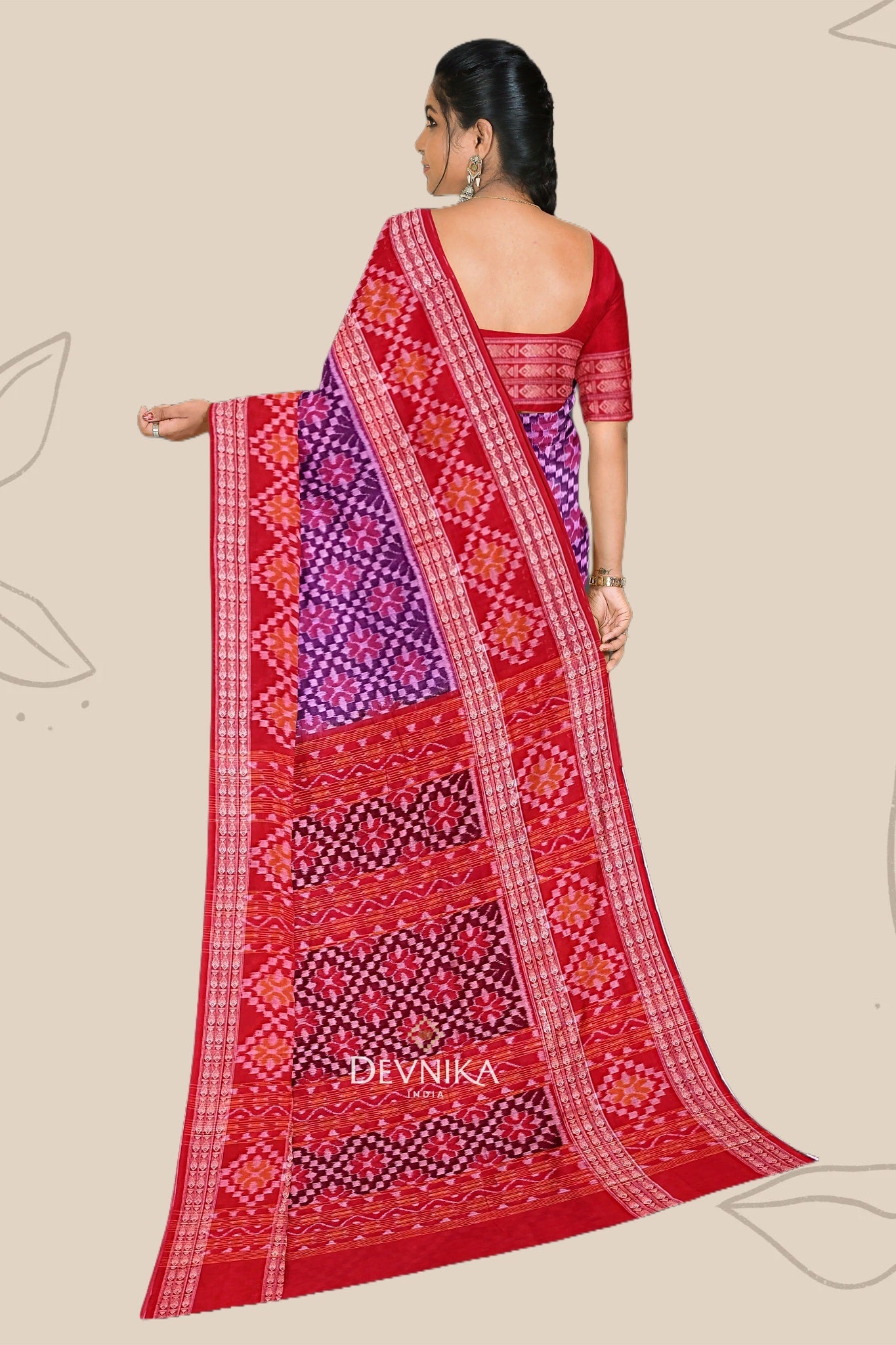 Purple Big Border Bandha Handloom Cotton Saree | Odisha Handloom | Devnika