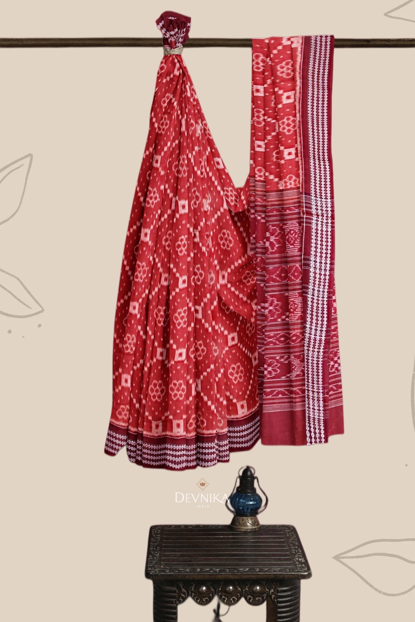 Rust Colour Body Bandha Handloom Cotton Saree | Odisha Handloom | Devnika