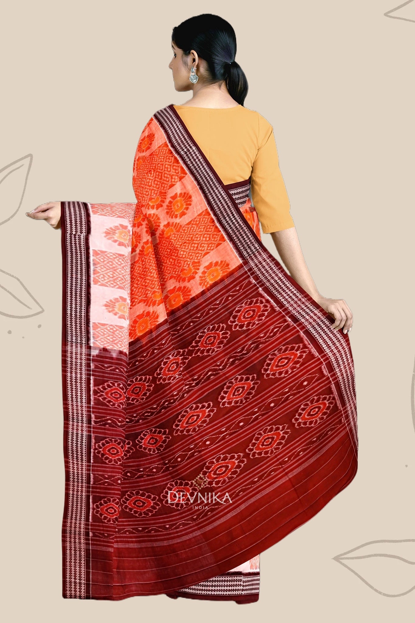 Orange And Golden Body Bandha Saree | Odisha Handloom | Devnika