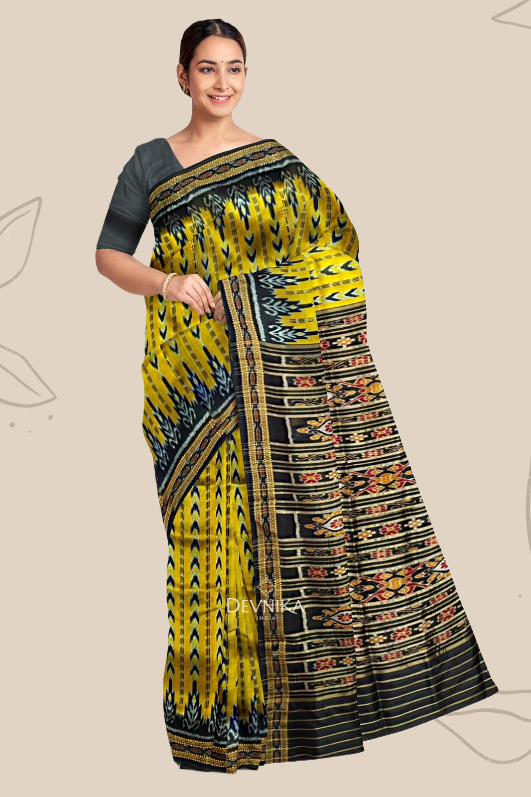 Golden Yellow Dhanapatri Khandua Pata Saree | Odisha Handloom | Devnika
