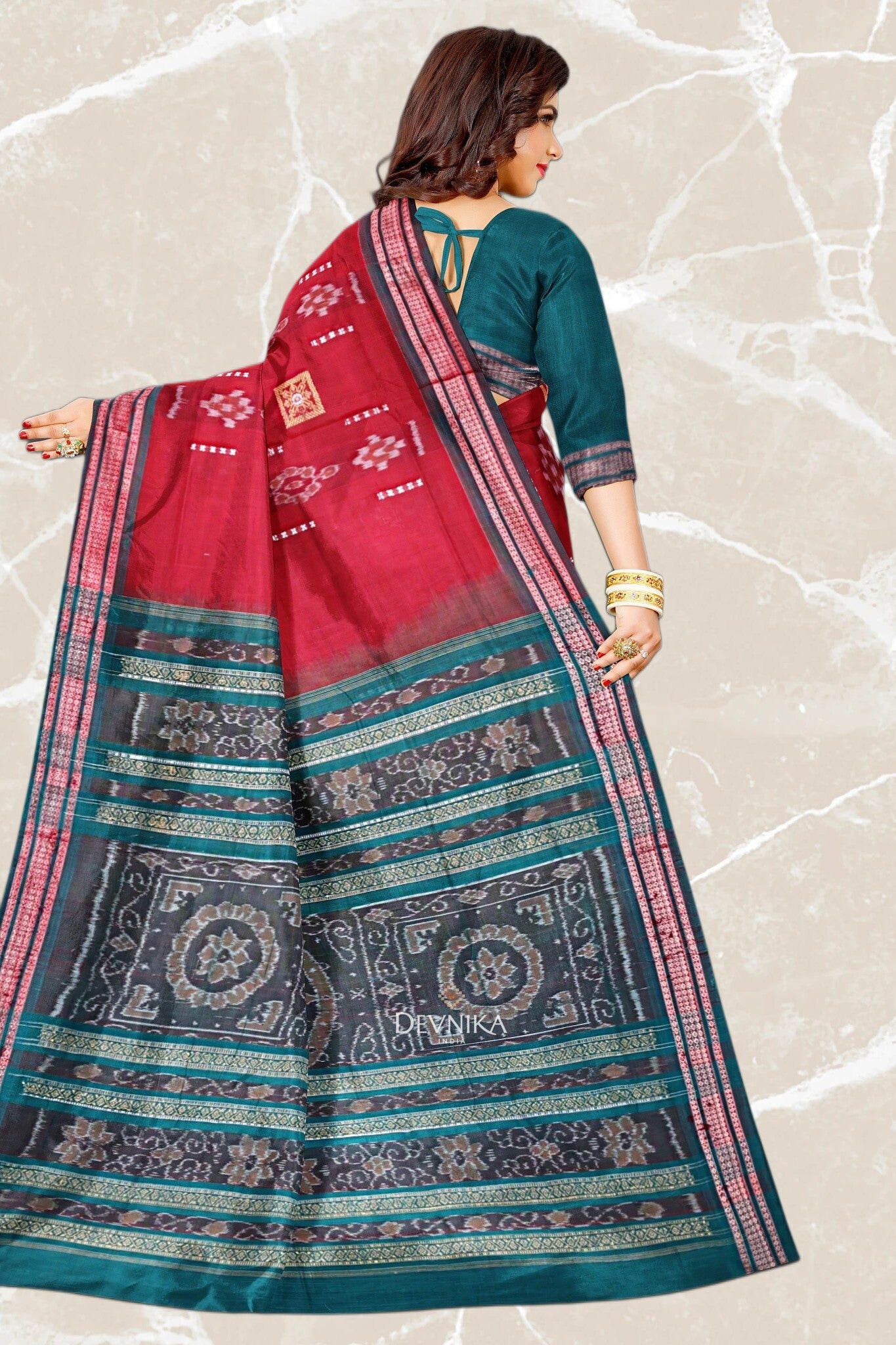 Maroon Bomkai Handloom Cotton Saree | Odisha Handloom | Devnika