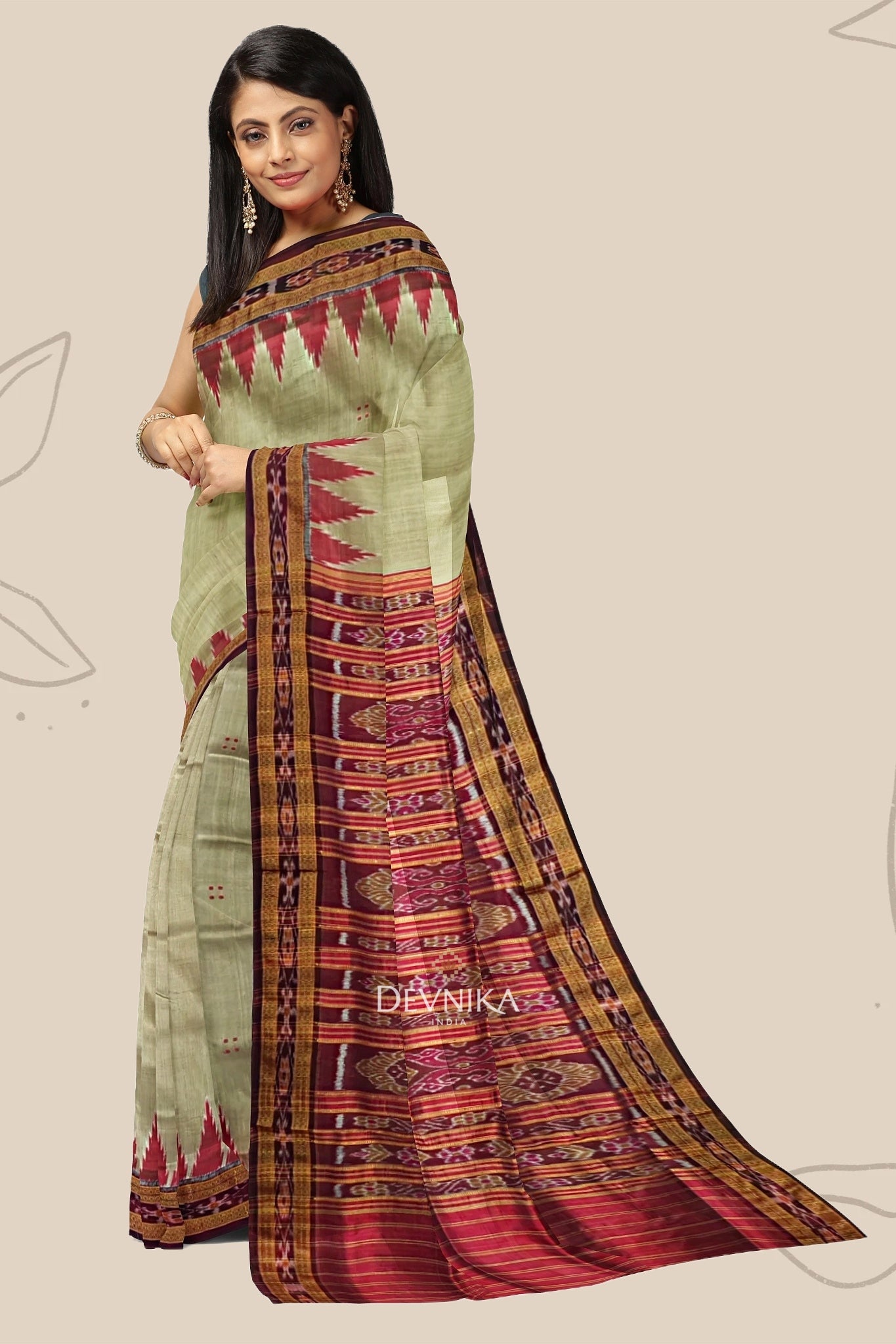 Matha Brown Big Temple Border Khandua Pata Saree | Odisha Handloom | Devnika