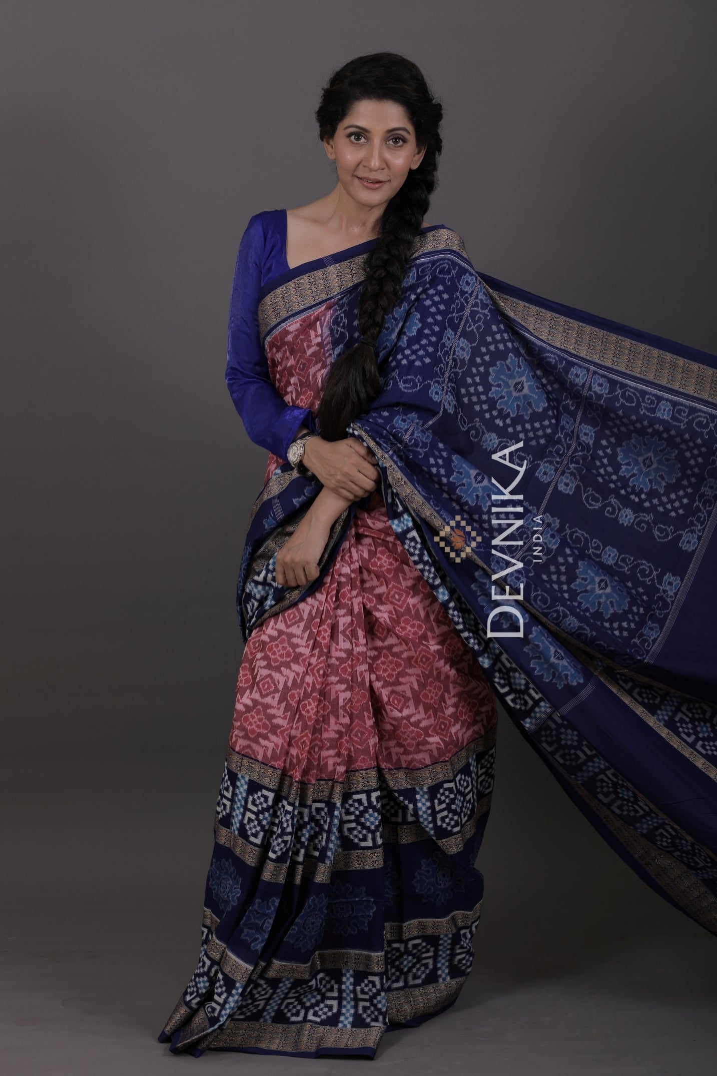 Pink Double Border Bandha Saree | Odisha Handloom GI Tagged | Devnika
